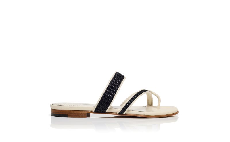 Side view of Susara, Cream Raffia Flat Sandals - US$775.00