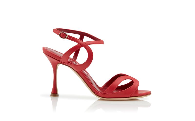 Side view of Elfajrsan, Red Calf Leather Ankle Strap Sandals - US$1,145.00