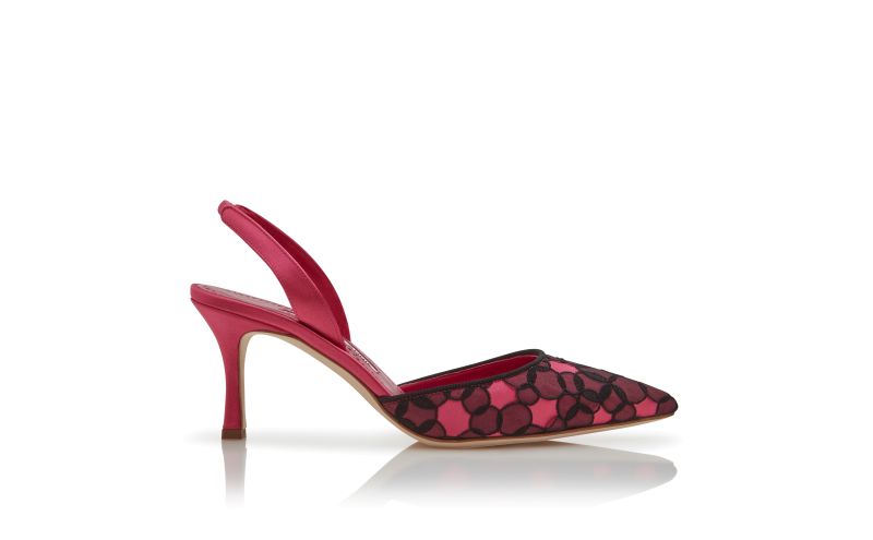 Side view of Carolyne 70, Pink Satin Slingback Pumps - CA$1,295.00