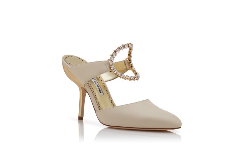 DOSSA, Light Cream and Gold Nappa Leather Mules, 1275 EUR