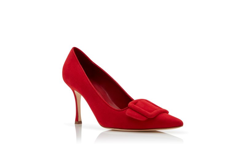 Maysalepump 90, Bright Red Suede Buckle Detail Pumps - US$845.00