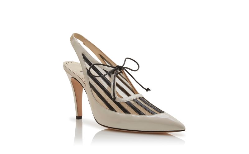 Khalilac, Light Cream and Black Patent Leather Slingback Pumps  - US$1,085.00