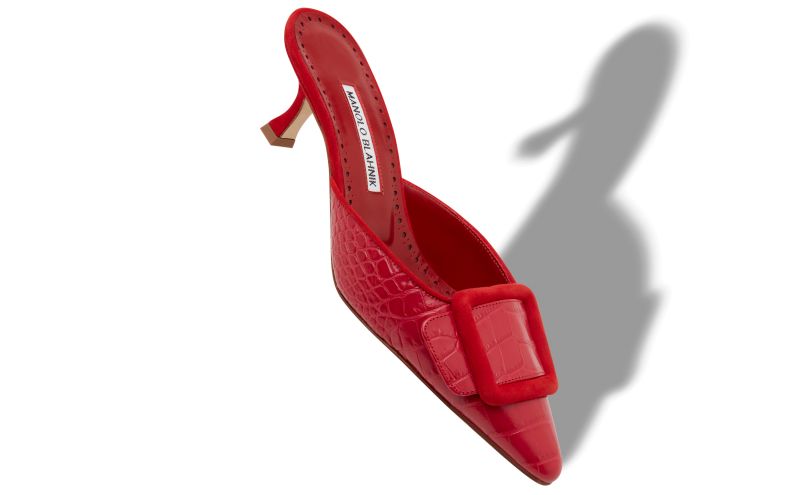 Maysalebi, Red Calf Leather Buckle Detail Mules - US$875.00 
