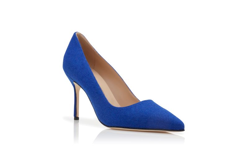 Bb 90, Blue Wool Pointed Toe Pumps - £298.00