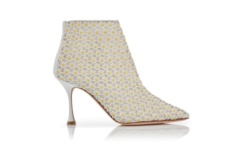 Side view of Margolotta, White Lace Daisy Ankle Boots - US$823.00