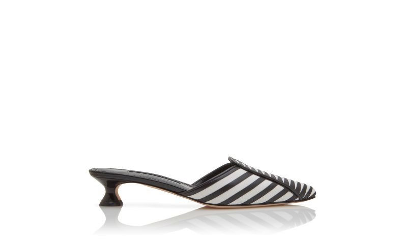 Side view of Diaba, White and Black Linen Striped Mules - AU$1,885.00