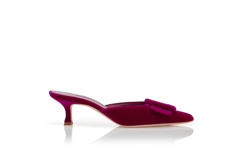 Side view of Maysale, Purple Velvet Buckle Detail Mules - CA$1,035.00