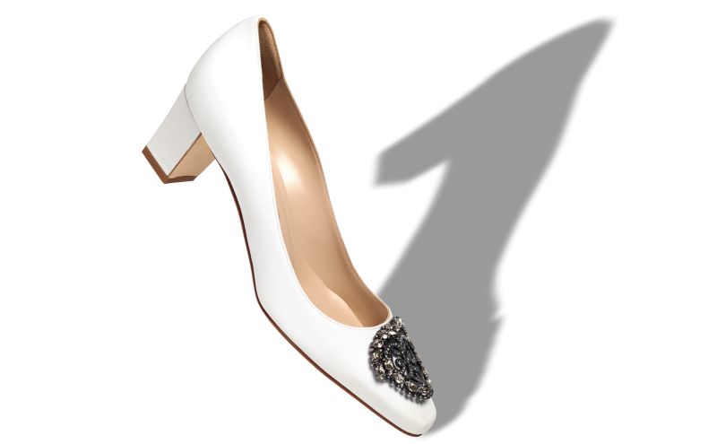 Okkato, White Crepe De Chine Jewel Buckle Pumps - US$1,165.00 