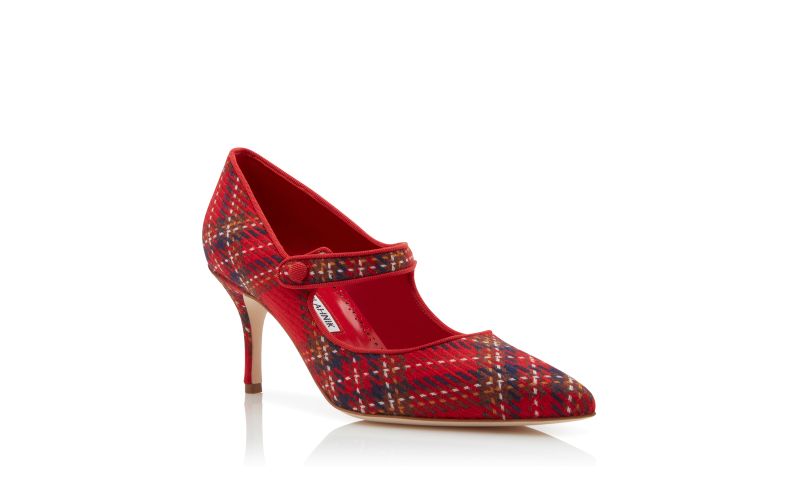 Camparinew , Red Wool Tartan Pointed Toe Pumps - £323.00