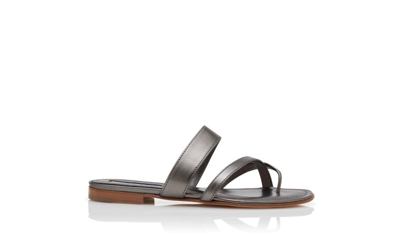 Side view of Susa , Graphite Nappa Leather Flat Sandals - CA$1,075.00