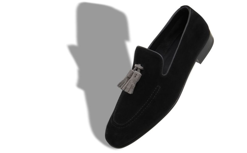 Chester, Black Suede Tassel Detail Loafers - £725.00