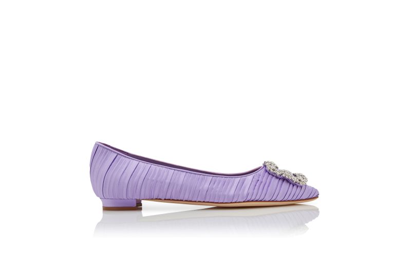 Side view of Hangisiflat, Purple Satin Jewel Buckle Flat Pumps - £975.00