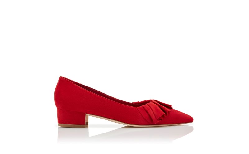 Side view of Espan, Red Suede Ruffled Pumps - £373.00