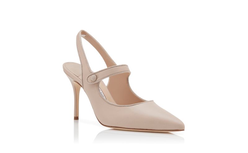 Camparisli, Beige Nappa Leather Pointed Toe Slingback Pumps - US$965.00