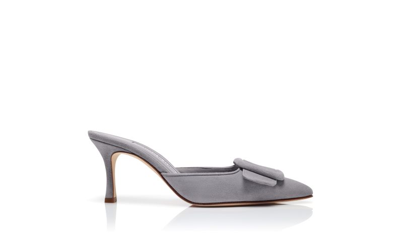 Side view of Maysale 70, Grey Suede Buckle Detail Mules - US$795.00