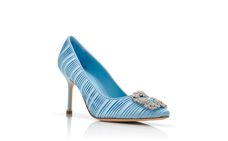 Hangisi 90, Light Blue Satin Jewel Buckle Pumps - US$1,345.00