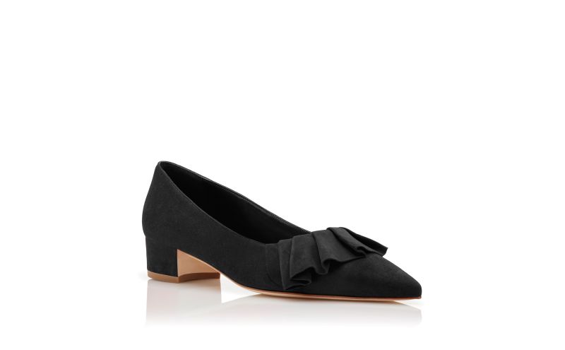 Espan, Black Suede Ruffled Pumps - US$925.00