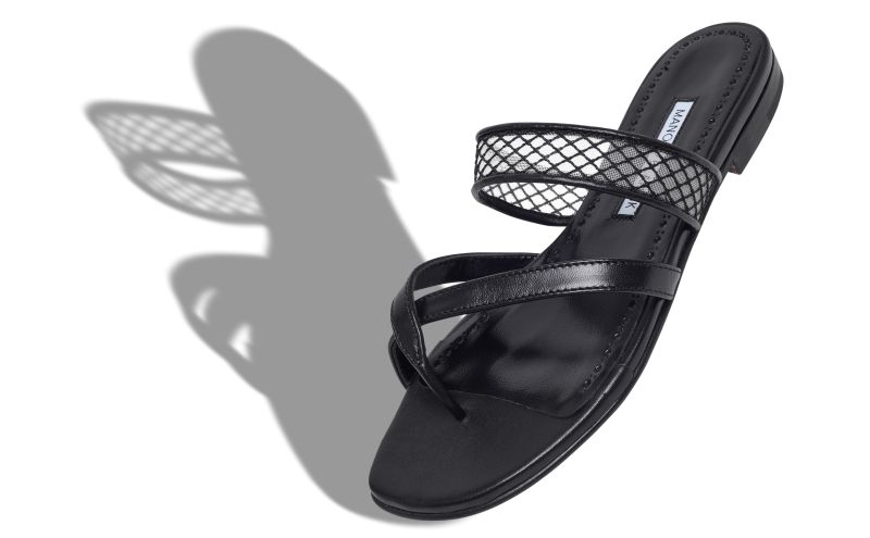 Sulnaflat, Black Nappa Leather Flat Sandals - US$875.00