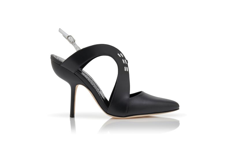 Side view of Jijara, Black Calf Leather Slingback Pumps - £388.00