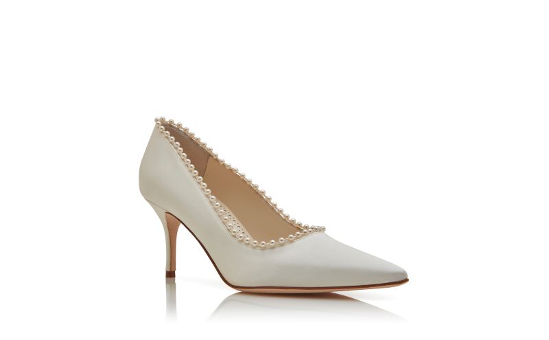 KIFAT, Light Cream Satin Pearl Detail Pumps, 1345 USD