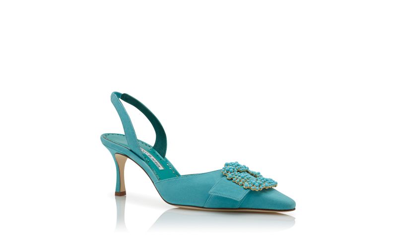 Gibsli, Light Blue Suede Pearl Buckle Slingback Pumps - £1,125.00