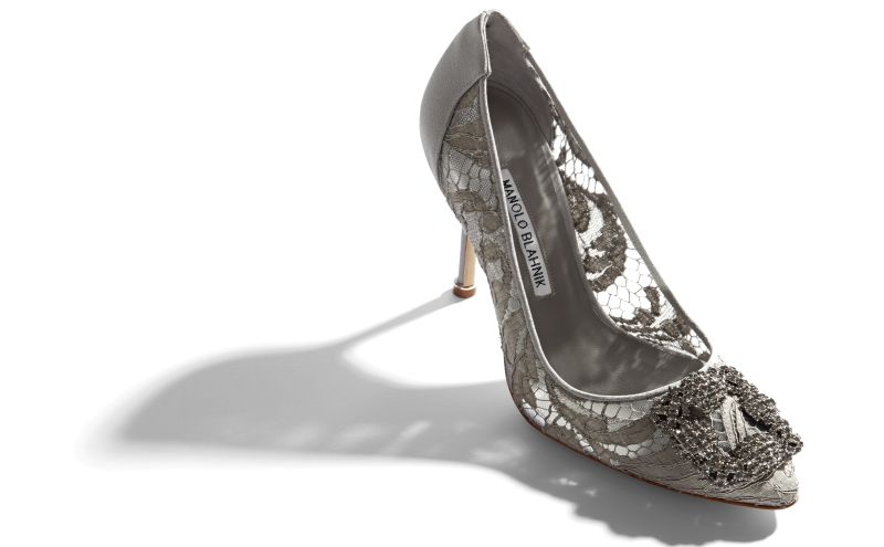 Hangisi lace, Grey Lace Jewel Buckle Pumps - CA$1,655.00