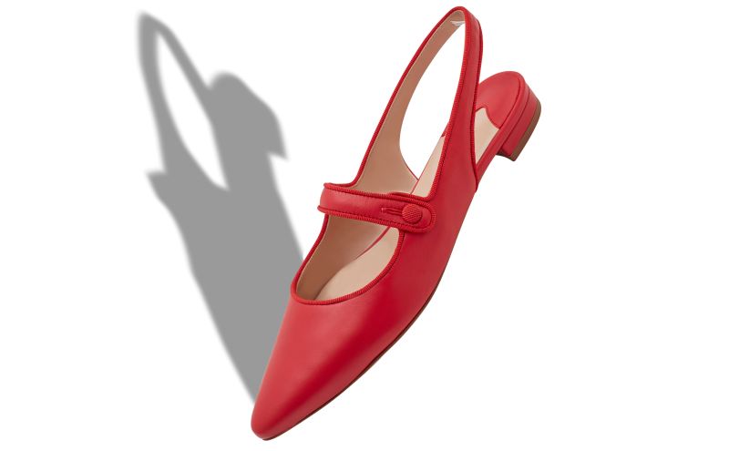 Campariflatsli, Red Nappa Leather Slingback Flat Pumps - AU$1,445.00