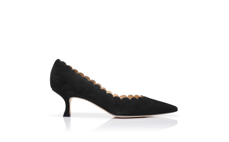 Side view of Srilasca, Black Suede Scalloped Pumps - US$745.00