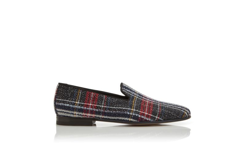 Side view of Mario, Grey Tartan Loafers - US$825.00