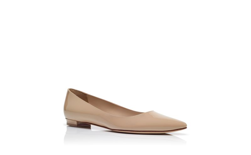 Bbflat, Light Beige Patent Leather Pointed Toe Flat Pumps - US$675.00