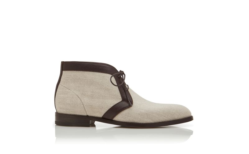 Side view of Fiesole, Cream Linen Ankle Boots - US$995.00