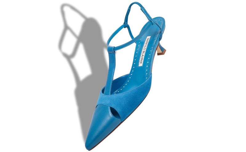 Turgimod, Blue Nappa Leather T-Bar Pumps - US$1,025.00