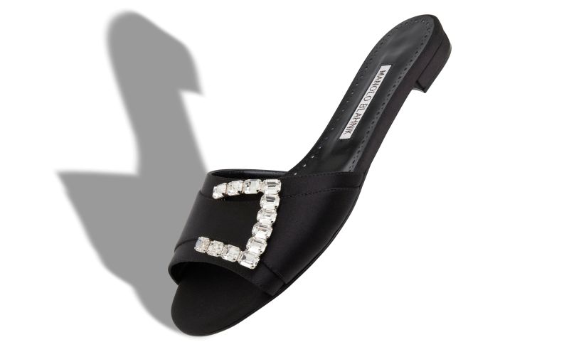 Ramiflat, Black Satin Embellished Flat Sandals - US$1,075.00