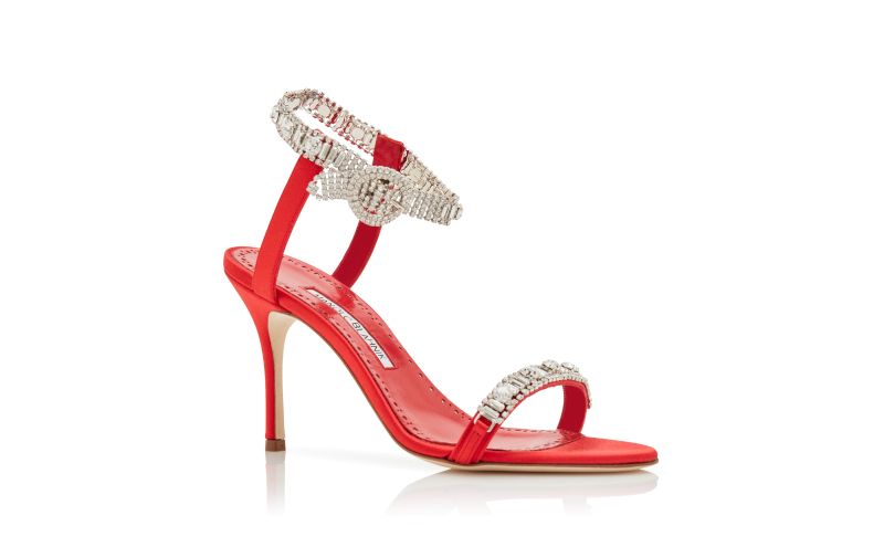 Asasan, Red Satin Jewel Embellished Sandals - US$1,695.00