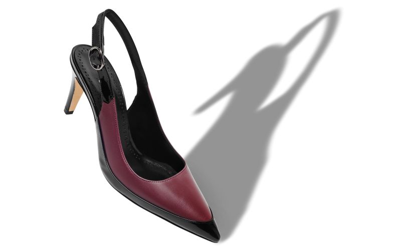 Telemaca, Black and Red Nappa Leather Slingback Pumps - US$448.00 