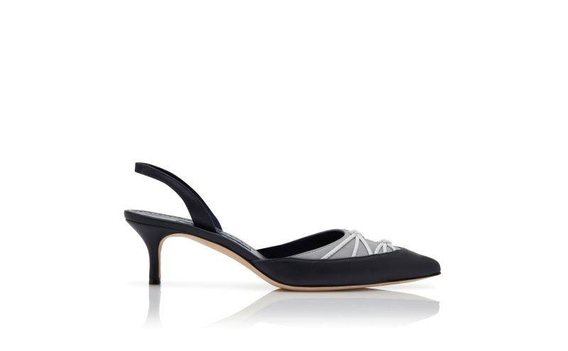 Side view of Maretsli, Navy Blue Nappa Leather Slingback Pumps - £835.00