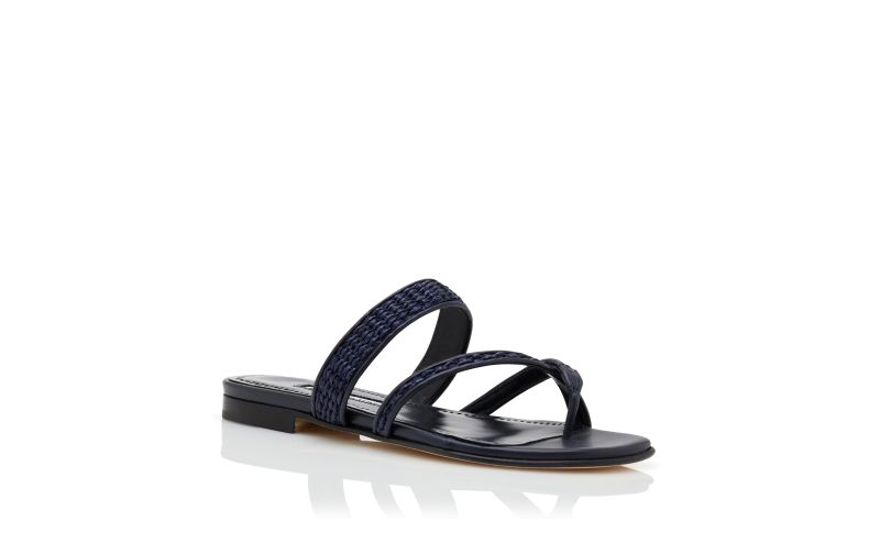 Susara, Navy Blue Raffia Flat Sandals - US$775.00