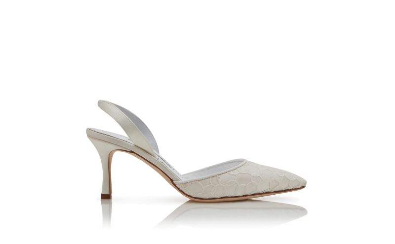 Side view of Carolyne 70, Cream Satin Slingback Pumps - US$965.00