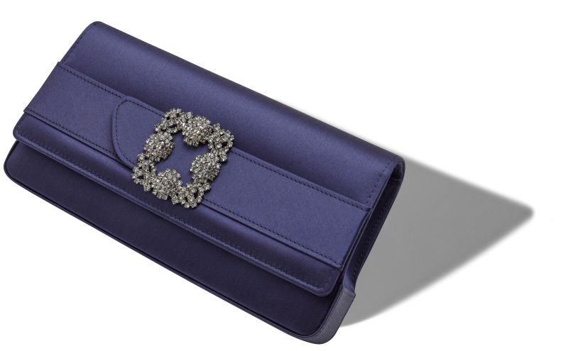 Gothisi, Navy Blue Satin Jewel Buckle Clutch - US$1,650.00