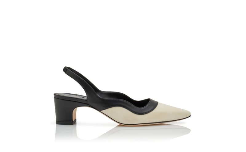 Side view of Gogalo, Dark Cream and Black Suede Slingback Pumps - €423.00