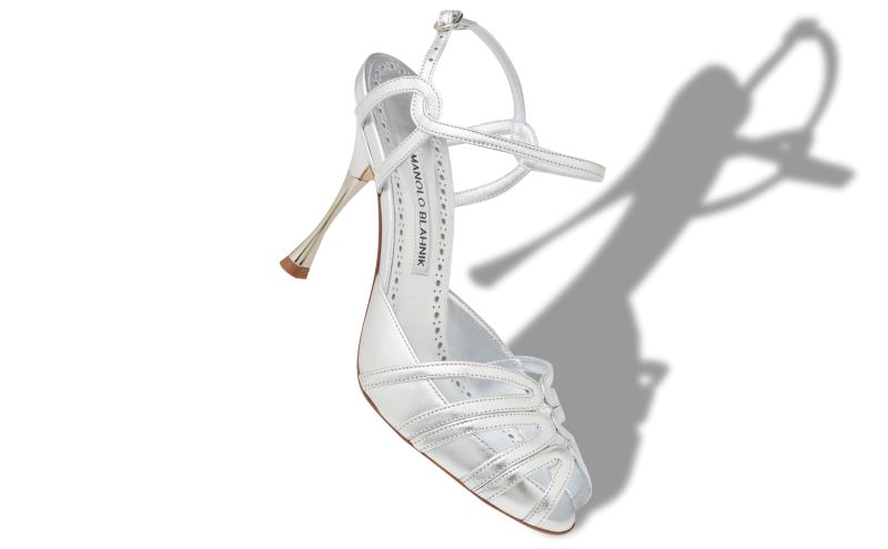 Makanak, Silver Nappa Leather Ankle Strap Sandals - AU$1,885.00 