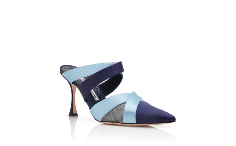 Oyounak, Blue Satin Crossover Mules - US$995.00