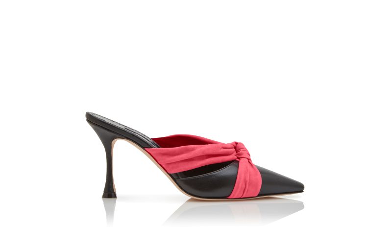 Side view of Walidoso, Black and Pink Nappa Leather Bow Detail Mules - US$995.00