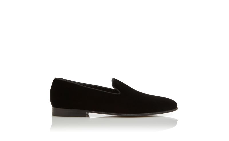 Side view of Mario, Black Velvet Loafers  - US$895.00