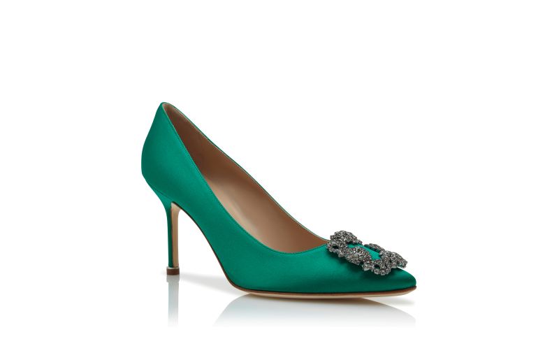 Hangisi 90, Green Satin Jewel Buckle Pumps - US$1,295.00