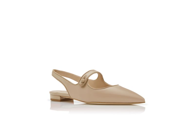 Campariflatsli, Beige Nappa Leather Slingback Flat Pumps - US$895.00