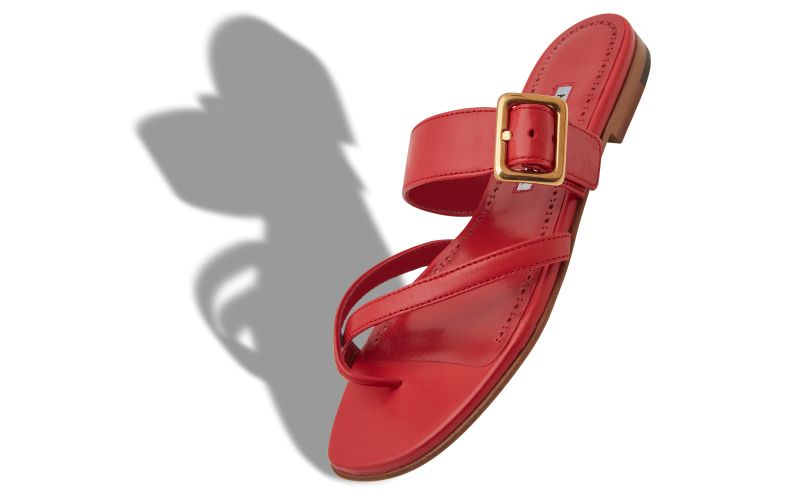 Thalusa, Red Nappa Leather Flat Sandals - CA$1,185.00