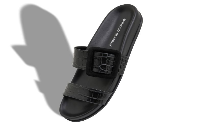 Mayfu, Black Calf Leather Buckle Detail Flat Mules - £323.00