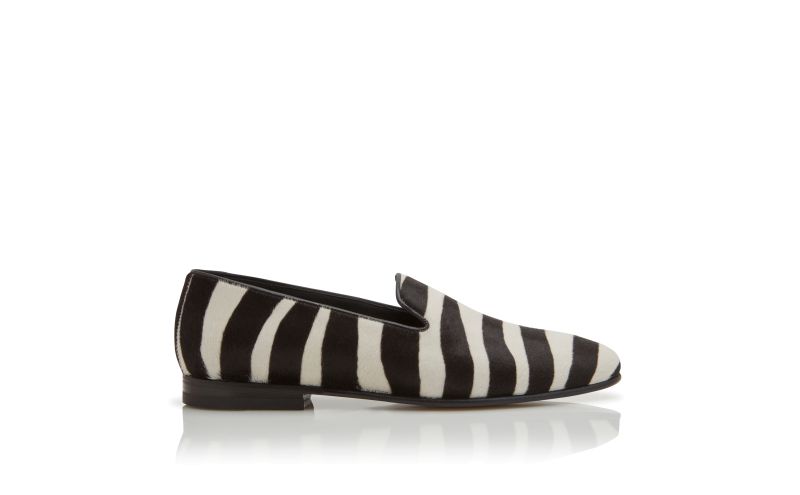 Side view of Mario, Zebra Print Calf Hair Loafers - US$995.00