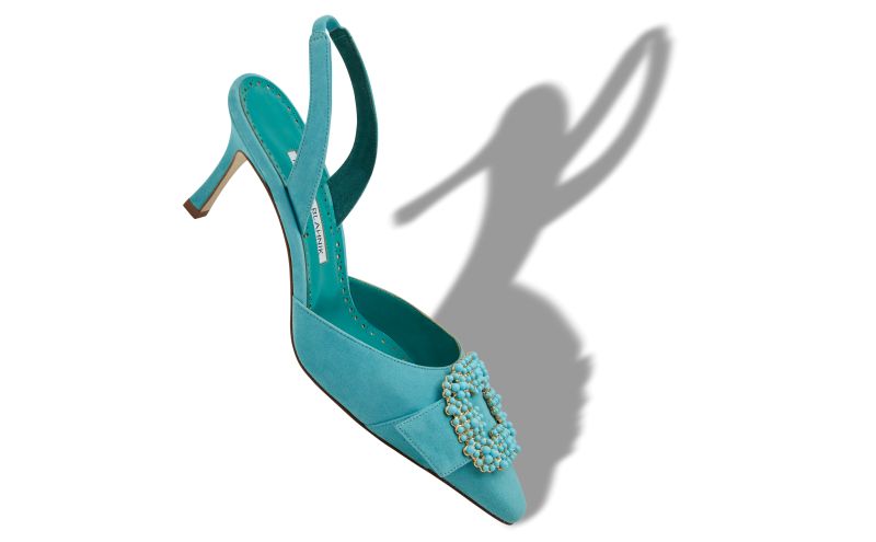 Gibsli, Light Blue Suede Pearl Buckle Slingback Pumps - US$1,425.00 